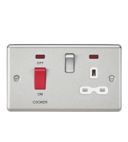 Knightsbridge 45A DP Cooker Switch & Switched Socket with Neons & Insert (Brushed Chrome)